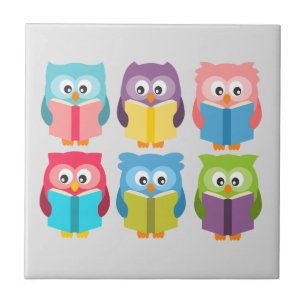Cute reading owls ceramic tile