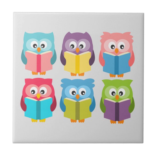 Cute reading owls ceramic tile (Front)
