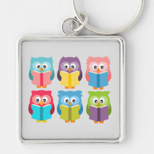 Cute reading owls keychain