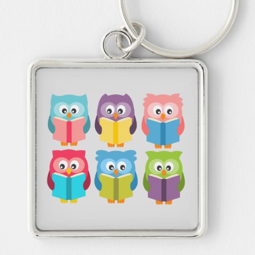 Cute reading owls keychain