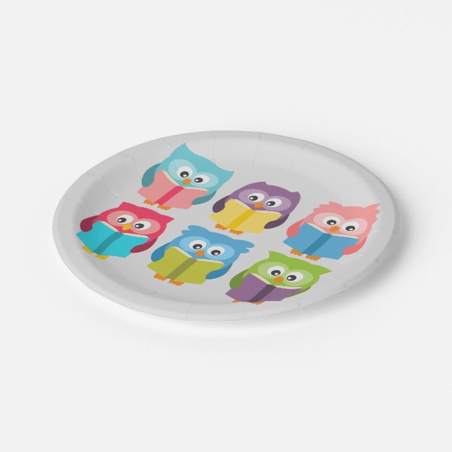Cute reading owls paper plates (Angled)