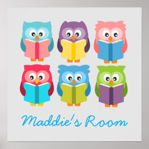 Cute reading owls poster