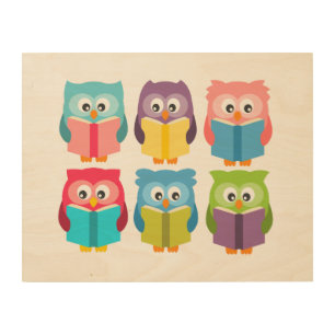 Cute reading owls wood wall art