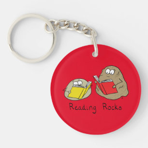 Cute Reading Rocks Librarian Book Lovers Keychain