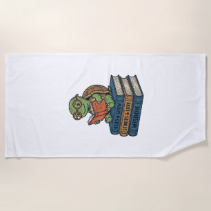 Cute Reading Turtle on Books Vintage Vector_1 Beach Towel