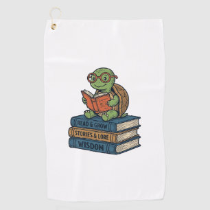 Cute Reading Turtle on Books Vintage Vector_1 Golf Towel