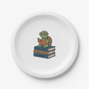Cute Reading Turtle on Books Vintage Vector_1 Paper Plates