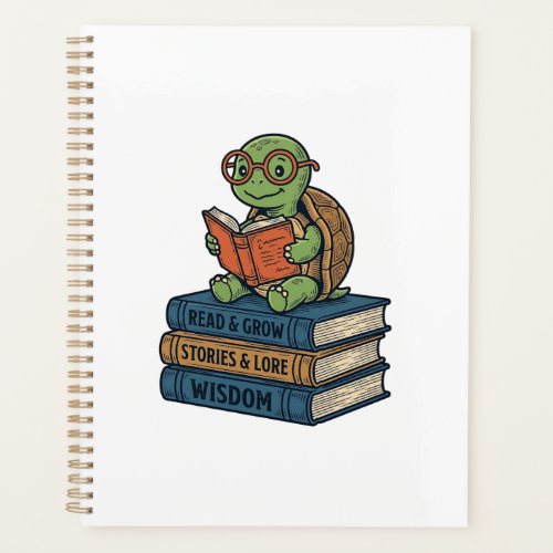 Cute Reading Turtle on Books Vintage Vector_1 Planner