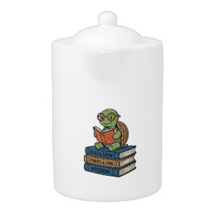 Cute Reading Turtle on Books Vintage Vector_1 Teapot