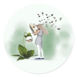 Cute reading whimsical butterfly girl classic round sticker