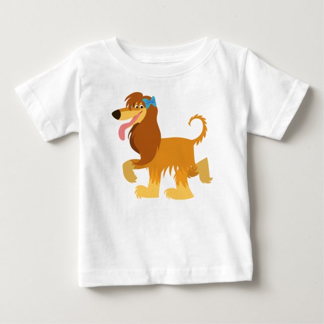 Cute Ready Cartoon Afghan Hound Baby T-Shirt (Front)