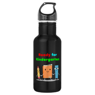 Cute Ready for Kindergarten School Book Dark Color Stainless Steel Water Bottle