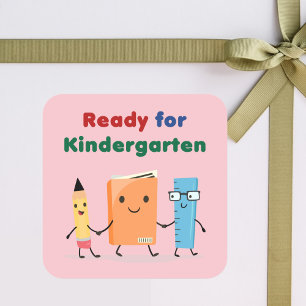 Cute Ready for Kindergarten School Book Square Sticker