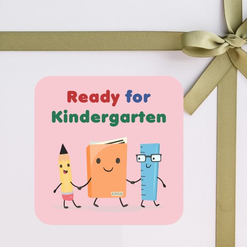 Cute Ready for Kindergarten School Book  Square Sticker