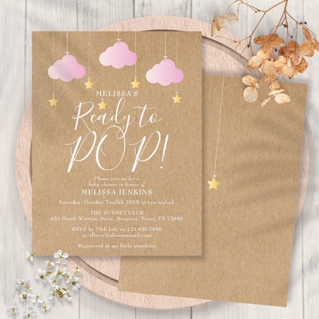 Cute Ready to Pop Rustic Pink Baby Shower Invitation Postcard (Cute Ready to Pop Rustic Pink Baby Shower Invitation Postcard)