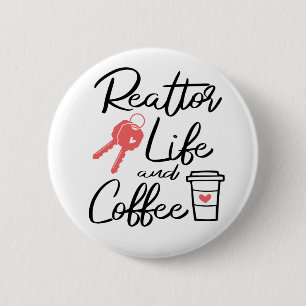 Cute Real Estate Agent Broker Coffee Lover Realtor Button