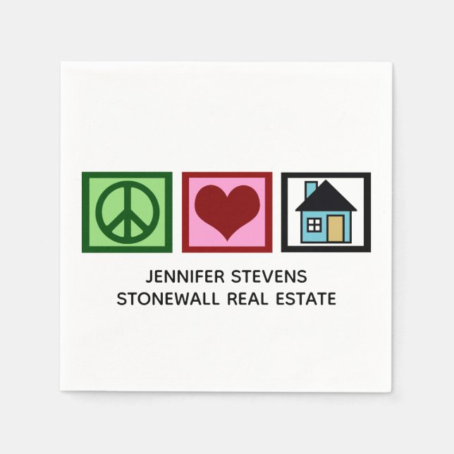 Cute Real Estate Custom Peace Love Open House Napkins (Front)