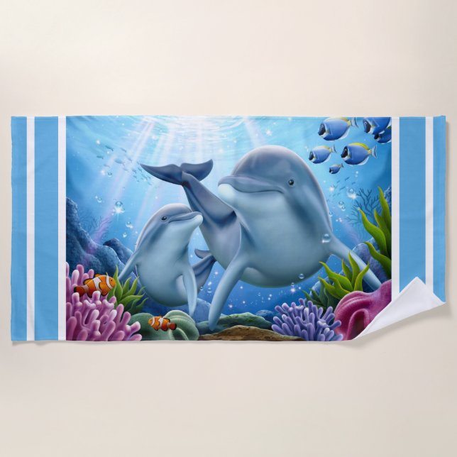 Cute Realistic Dolphins  Beach Towel (Front)