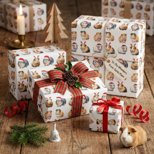Cute Realistic Guinea Pig Christmas Wrapping Paper