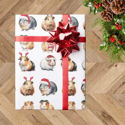 Cute Realistic Guinea Pig Christmas Wrapping Paper