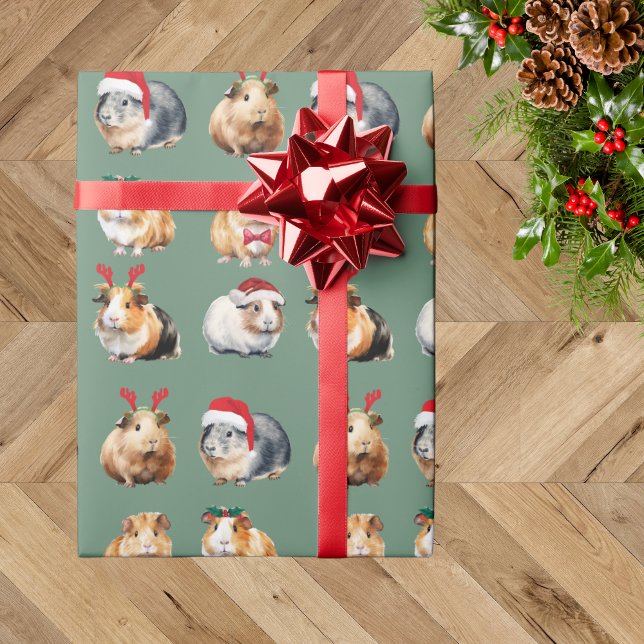 Cute Realistic Guinea Pig Christmas Wrapping Paper (Creator Uploaded)