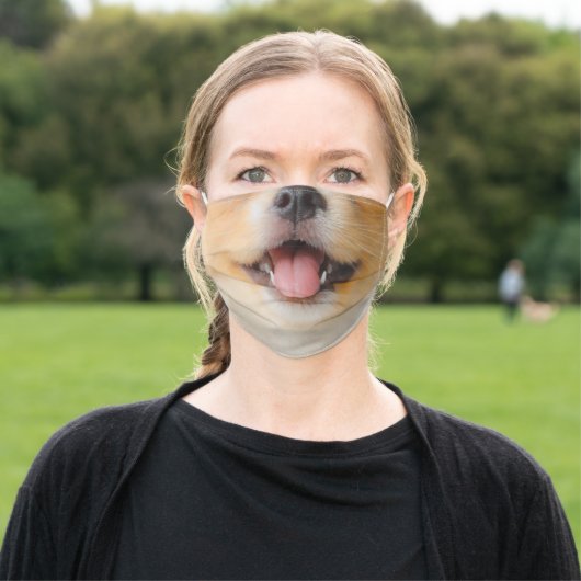 Cute Realistic Pomeranian Dog Mouth Adult Cloth Face Mask (Outside)