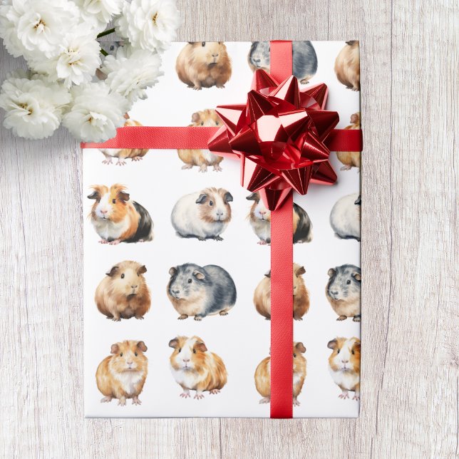 Cute Realistic Watercolor Guinea Pig Wrapping Paper (Creator Uploaded)