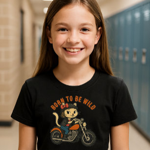 Cute Rebel Biker Girl Cat T-Shirt