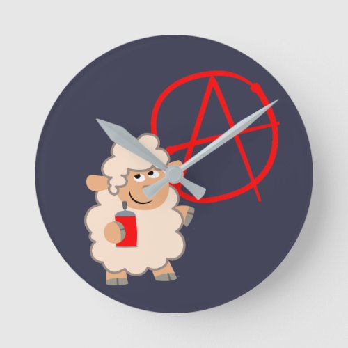 Cute Rebellious Cartoon Sheep Round Clock