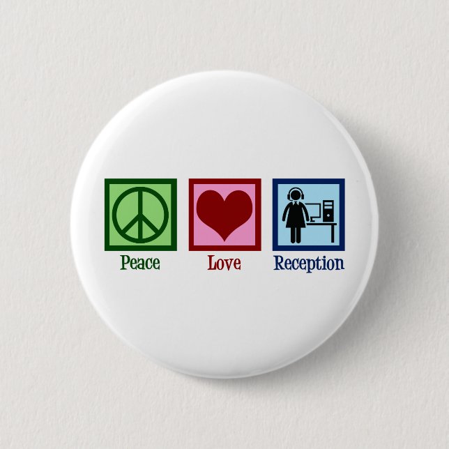Cute Receptionist Peace Love Reception Button (Front)