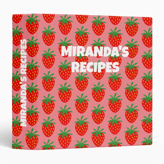 Cute recipe binder with red strawberries pattern (Front/Spine)