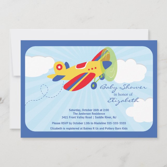 Cute Red Airplane Boy Baby Shower Invitation (Front)