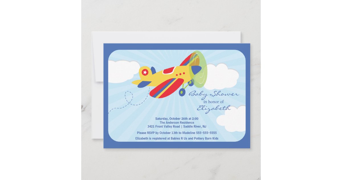 Cute Red Airplane Boy Baby Shower Invitation Zazzle
