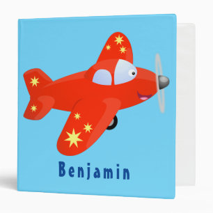 Cute red airplane flying cartoon illustration 3 ring binder