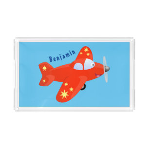 Cute red airplane flying cartoon illustration acrylic tray