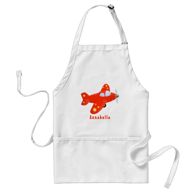 Cute red airplane flying cartoon illustration adult apron (Front)