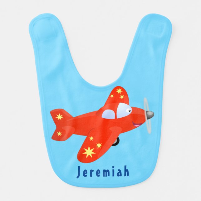 Cute red airplane flying cartoon illustration baby bib (Front)
