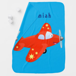 Cute red airplane flying cartoon illustration baby blanket