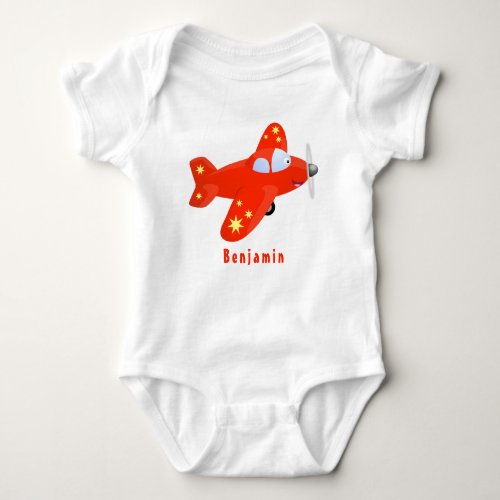 Cute red airplane flying cartoon illustration baby bodysuit