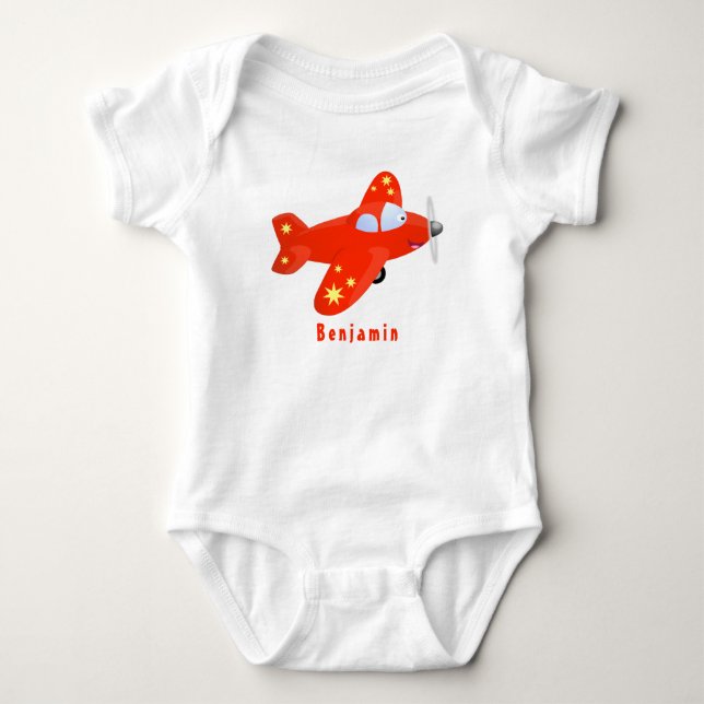 Cute red airplane flying cartoon illustration baby bodysuit (Front)