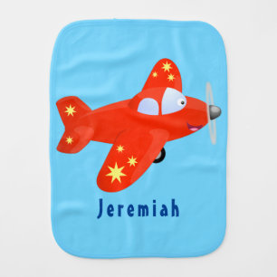 Cute red airplane flying cartoon illustration baby burp cloth