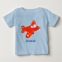 Cute red airplane flying cartoon illustration