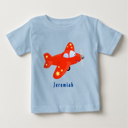 Cute red airplane flying cartoon illustration baby T_Shirt