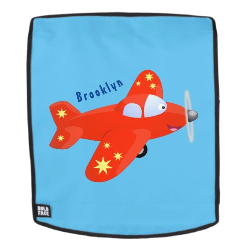 Cute red airplane flying cartoon illustration backpack