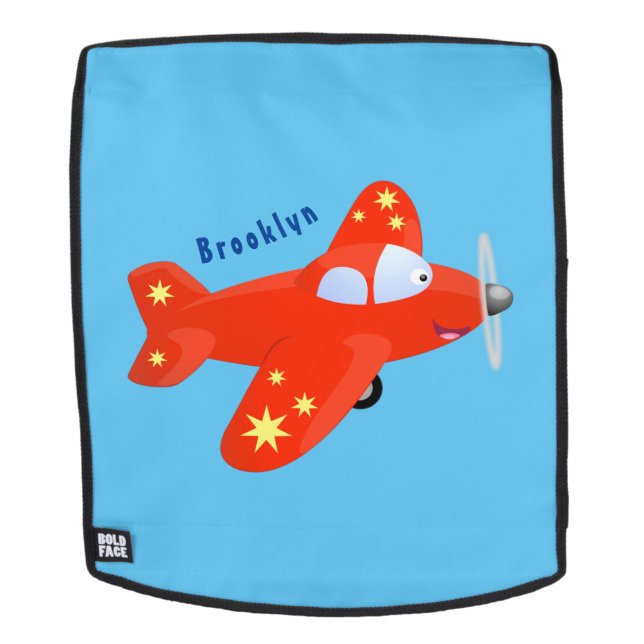 Cute red airplane flying cartoon illustration backpack (Removable Face)