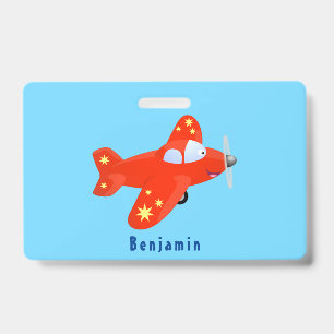 Cute red airplane flying cartoon illustration badge