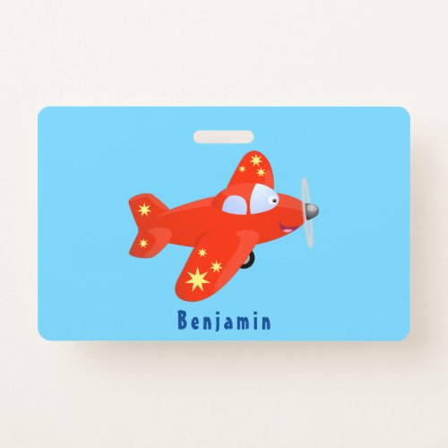 Cute red airplane flying cartoon illustration badge