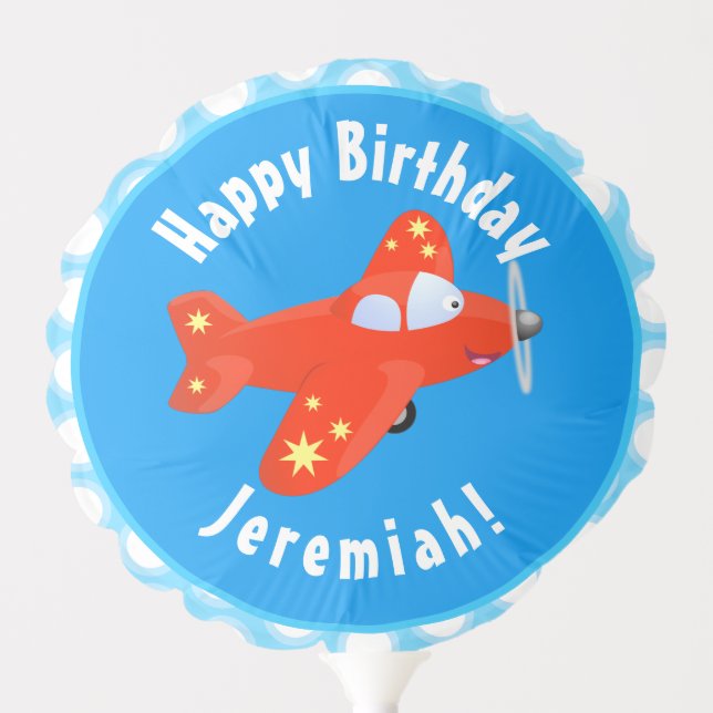 Cute red airplane flying cartoon illustration balloon (Front)