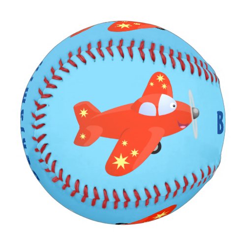 Cute red airplane flying cartoon illustration baseball