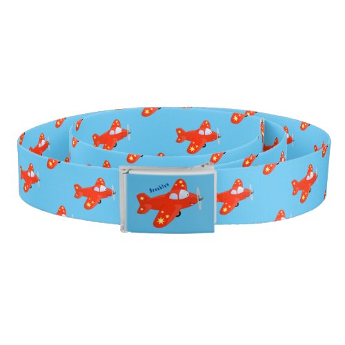 Cute red airplane flying cartoon illustration belt